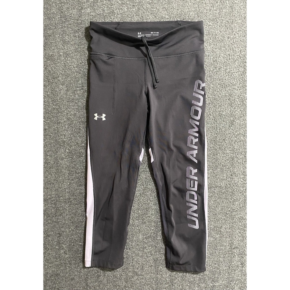 Under Armour Womens Capri Leggings Black White Workout Athletic Yoga Gym Size SM